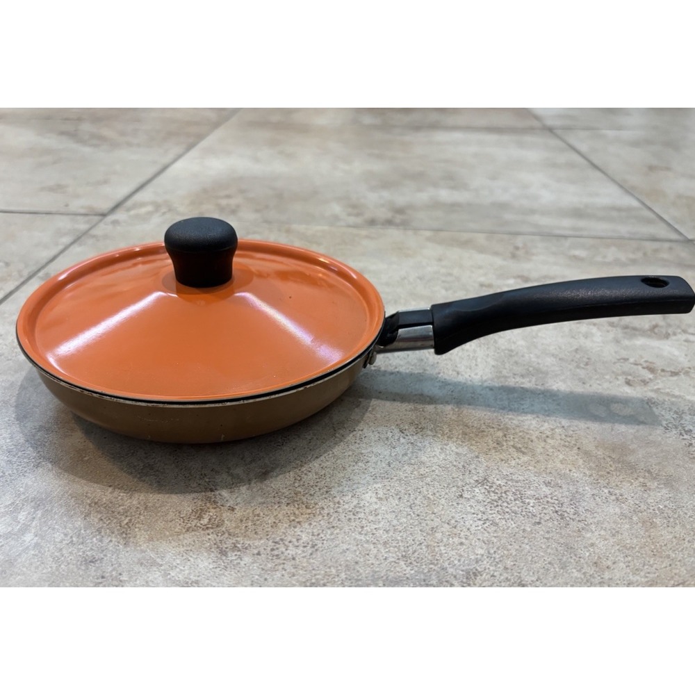 IMUSA 8in Nonstick Fry Pan Skillet Brown Bronze with Orange Metal Lid